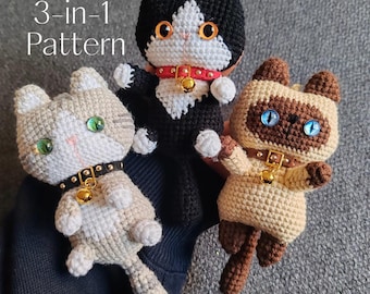 Modèle au crochet Be My Cat, Kitty au crochet, Chaton amigurumi avec coutures basses, Vache au crochet, Porte-clés chat siamois, Charm de sac animal en peluche mignon