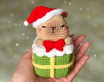 Capybara Christmas Crochet Pattern, Capybara in Gift Box Crochet Pattern, Amigurumi Christmas Tree Ornament, Plush Animal Xmas Crochet