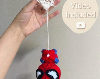 Spider-Man Crochet Pattern, Car Hanging Pattern, Amigurumi Superhero, Crochet Keychain, Mirror Charm, Beginner Crochet, Plushie Toy, PDF