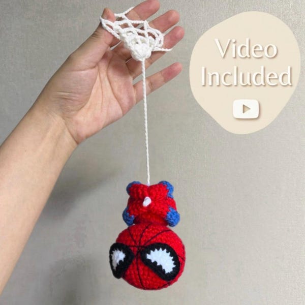 Spider-Man Crochet Pattern, Car Hanging Pattern, Amigurumi Superhero, Crochet Keychain, Mirror Charm, Beginner Crochet, Plushie Toy, PDF