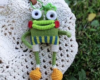 Patrón de rana fea de ganchillo / Adorno para bolso de rana de pantano de ganchillo / Lindo juguete de rana / Peluche de animal hecho a mano / Patrón de llavero de rana amigurumi