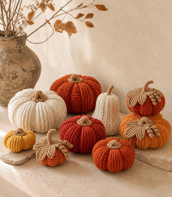 Pumpkin Crochet Pattern, Halloween Amigurumi Pumpkin bundle, Fall Farmhouse Decor, Easy Halloween Ornament, Rustic Home Decor, PDF Download