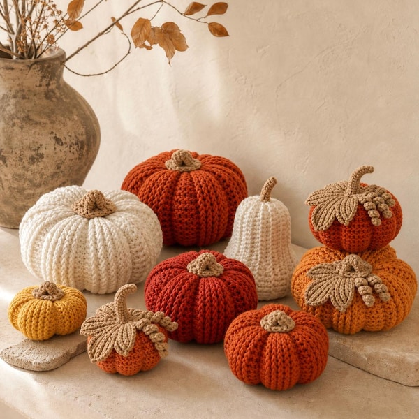 Pumpkin Crochet Pattern, Halloween Amigurumi Pumpkin bundle, Fall Farmhouse Decor, Easy Halloween Ornament, Rustic Home Decor, PDF Download