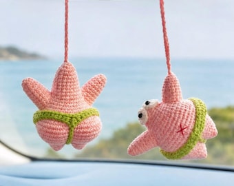Virkmönster för rosa sjöstjärnor, mönster för bilhängande dekorationer, amigurumi plysch sjöstjärna, backspegelberlock, virkad nyckelring, mjukisdjur, PDF