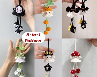 8-in-1 Crochet Halloween Ghost Pattern, Halloween Crochet Pattern, Spooky Car Hanging Pattern, Amigurumi Halloween Decor,Home Decor Keychain