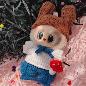 Labubu Crochet Bunny Clothes Pattern, Crochet Labubu Bunny Ears Clothes, Crochet Labubu Clothes, Crochet Labubu Pattern, Labubu Doll Outfit