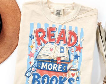 Comfort Colors Read More Books T-Shirt Book Lover Gifts, Trendy Stripes Bookish Graphic Tee