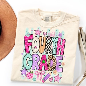 Stripes Fourth Grade Shirt, 4th Grade Tee, First Day Of School, Bright Fun Striped 4th Grade Teacher T-Shirt
