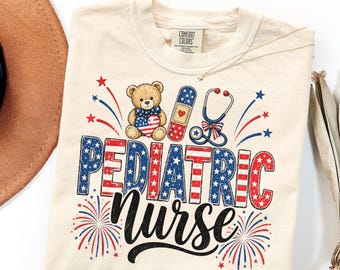 Comfort Colors Pediatric Nurse Gift Shirt, Patriotic Nurse Tee, Cute Healthcare Sweatshirt