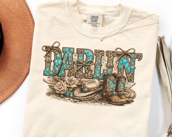 Comfort Colors Western Darlin Shirt Turquoise Cowgirl Graphic Gift Sweatshirt