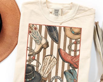 Comfort Colors Western Boot Shirt, Cowgirl Collage Sweatshirt Gift