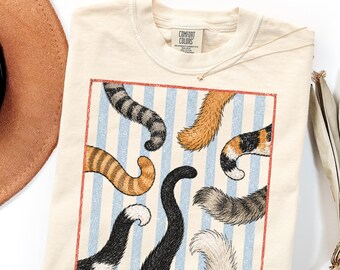 Comfort Colors Cat Mom Shirt Gift, Vintage Cat Lover Tail Tee