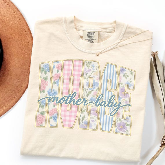Comfort Colors Shirt Mother Baby Nurse Gift, Vintage Patchwork Floral Sweatshirt
