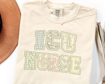 Comfort Colors ICU Nurse Shirt Cottagecore Floral Patch Sweatshirt Nurse Gift