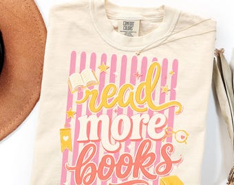 Comfort Colors Read More Books T-Shirt Book Lover Gifts, Trendy Stripes Bookish Graphic Tee