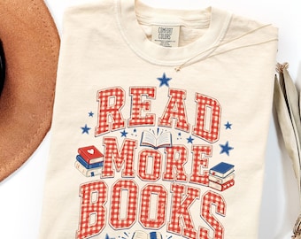 Comfort Colors Read More Books T-Shirt Book Lover Gifts, Trendy Stripes Bookish Graphic Tee