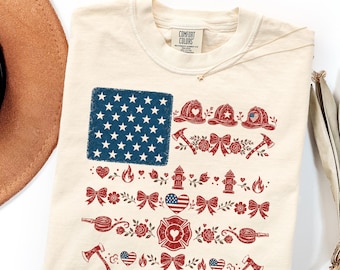 Comfort Colors Firefighter Wife Shirt Gift, Vintage Patriotic USA 250 Tee