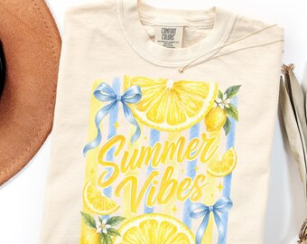 Comfort Colors Summer Vibes Shirt, Lemon Coastal Graphic Tee Gift, Vintage Beach Aesthetic