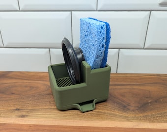 3D Printed Sink Caddy with Drip Tray | Sponge & Stopper Organizer