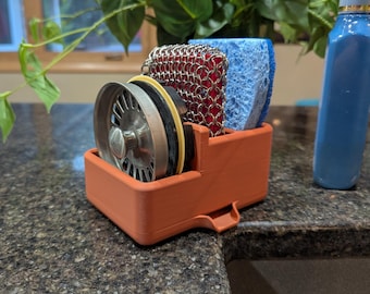 3D Printed Sink Caddy: Dual Sponge & Stopper Organizer