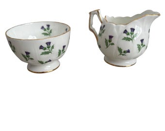 Aynsley Wild Distle Fine Bone China Milchkännchen & Zuckerdose Set Gold Trim England