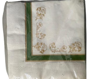 Servilletas de cóctel Vintage Warmel Creation, paquete de 20 unidades, estampado floral verde y dorado, 2 capas, 10x10 cm. Nuevas.