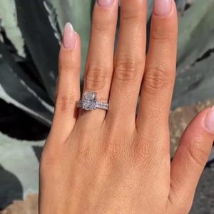 3CT Elongated Cushion Cut Engagement Ring Set Moissanite Diamond Bridal Ring Set Matching Wedding Band Promise Ring Anniversary Gift For Her