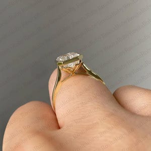 Bezel Set Emerald Cut Moissanite Engagement Ring, 14k Yellow Gold Wedding Ring, Emerald Diamond Ring, Solitaire Ring, Promise Ring for Women