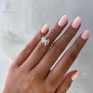 Anel de noivado Toi Et Moi com corte pera e marquise, moissanite, duas pedras, anel para mulheres, ouro 14K, anel de casamento, anel You And Me para ela