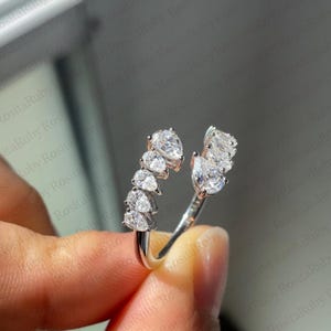 Pear Shaped Moissanite Diamond Engagement Ring, 14K Gold Ring, Bypass Lab Diamond Ring, Eco Friendly Diamond Ring, Open Set Lab Created Ring