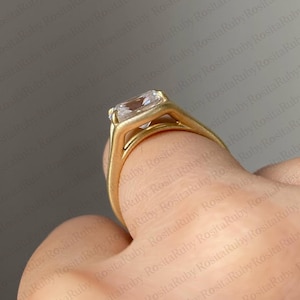 Old Mine 5 CT Elongated Cushion Cut Moissanite Ring East To West Engagement Ring Matte Finish 14K Gold Wedding Ring Antique Diamond Ring