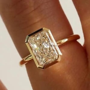 Bezel Set 3 CT Radiant Cut Moissanite Diamond Ring Radiant Engagement Ring 14K Gold Wedding Ring For Women Anniversary Gift For Her