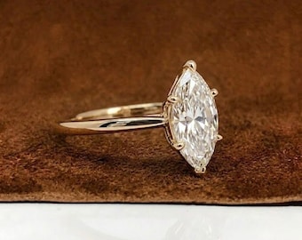 4 CT Marquise Cut Moissanite Engagement Ring 14K Gold Wedding Ring Hidden Halo Ring Marquise Solitaire Ring Anniversary Ring For Women