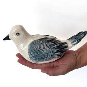 Handmade Ceramic Bird Figurine – Blue and White Glazed Pottery Bird – Home Decor Accent – Minimalist Shelf Ornament – Unique Gift Idea