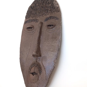 Father Tribute Wall Mask – “Our Fathers” Handmade Ceramic Face | Grogged Clay & Matte Glaze | Indoor/Outdoor Art