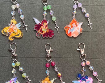 Winx Club acrylic characters beaded keychains