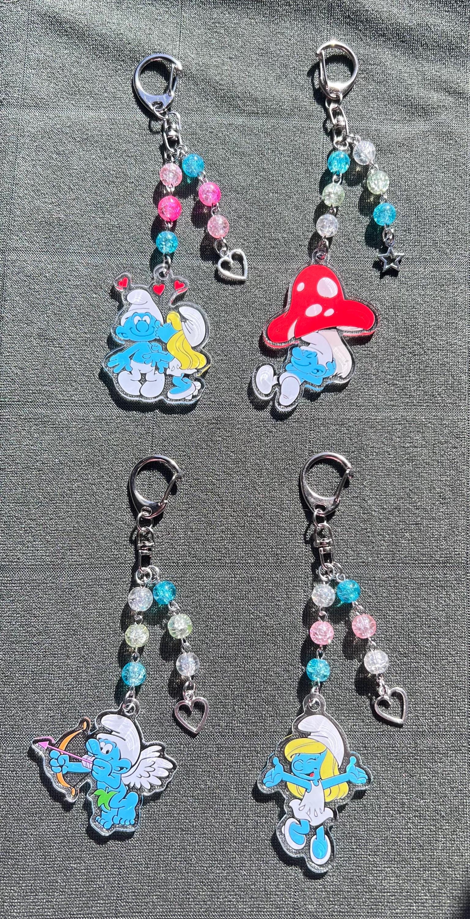 Smurfs & Smurfette Cartoon Character Acrylic Beaded Keychains - Etsy