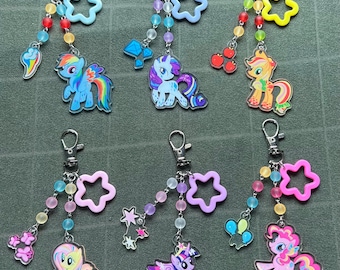 acrylic My Little Pony character beaded charm keychains