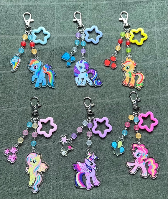 acrylic My Little Pony character beaded charm keychains