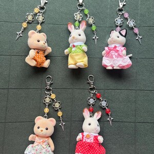 Sylvanian families cute animal beaded keychains bear bunny & cat