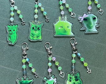 Alien cat acrylic character beaded keychains