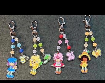 acrylic Strawberry Shortcake & friends beaded keychains with animal friends