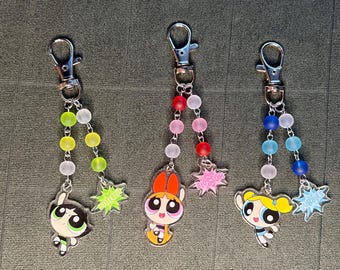 acrylic Powerpuff Girls beaded keychains