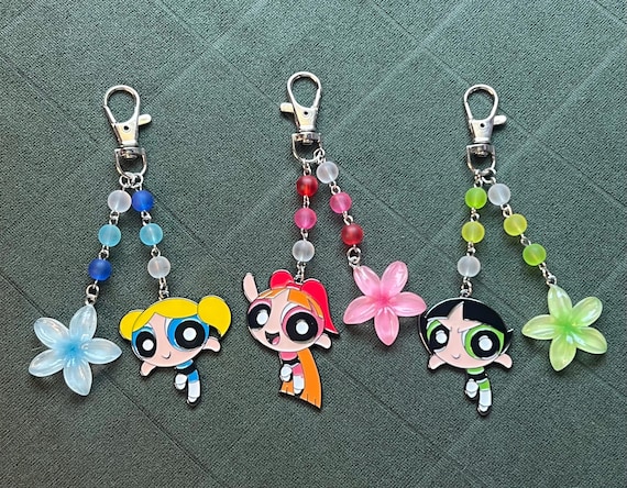 The Powerpuff Girls Zinc Alloy charm & flower beaded keychains