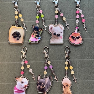 Acrylic Chihuahua Dog Keychain with Beads