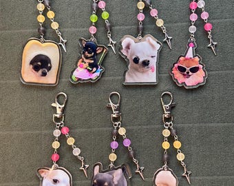 Acrylic Chihuahua Dog Keychain with Beads