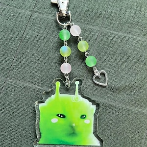 Alien cat acrylic character beaded keychains pink cheek alien cat