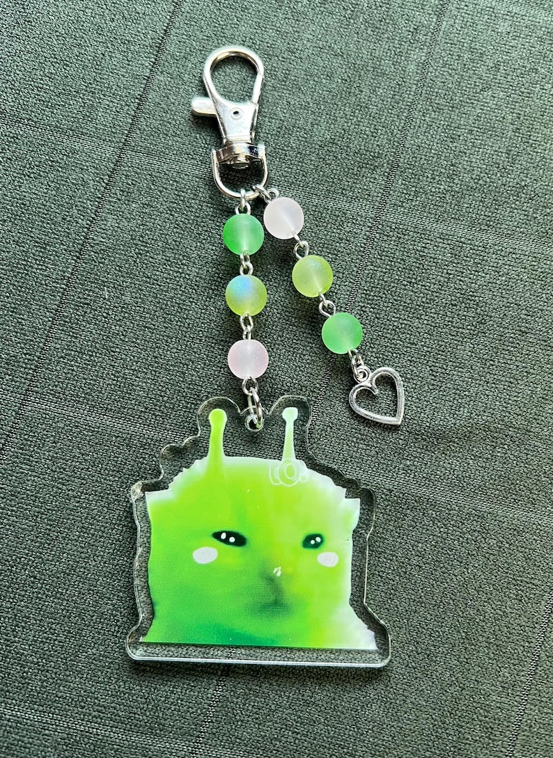 Alien cat acrylic character beaded keychains pink cheek alien cat