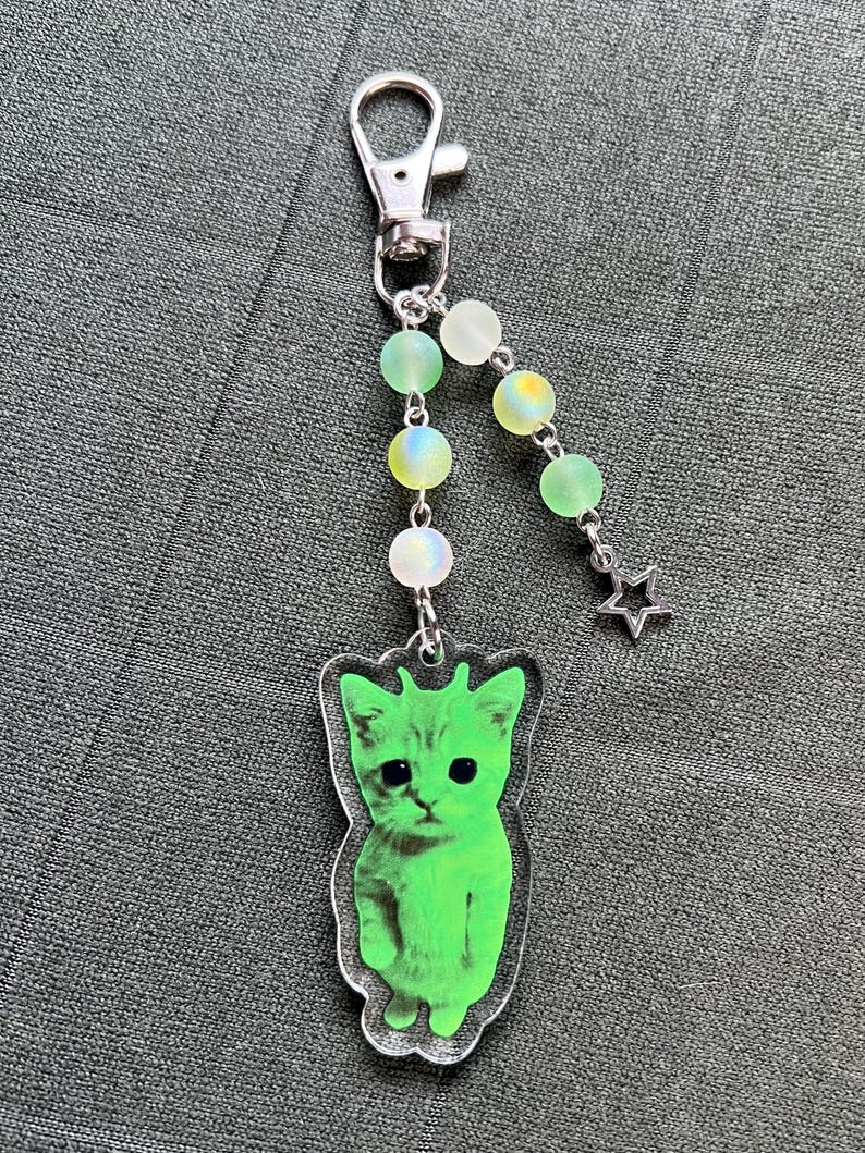 Alien cat acrylic character beaded keychains standing alien cat
