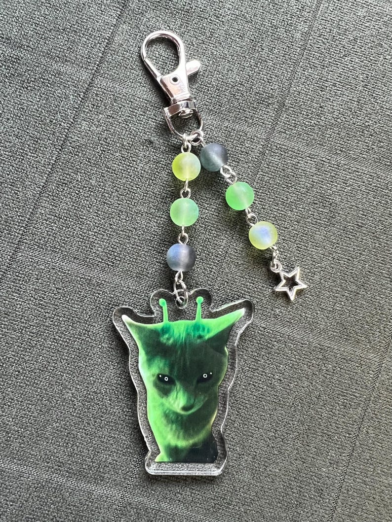 Alien cat acrylic character beaded keychains menacing alien cat